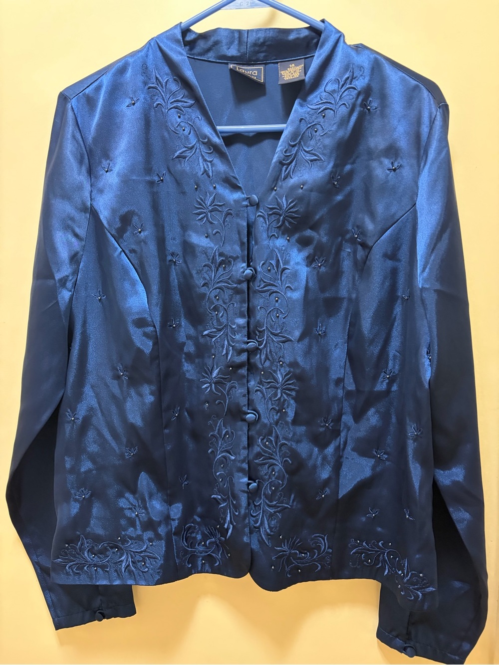 Laura Scott Satin Embroidered Royal Blue Jacket